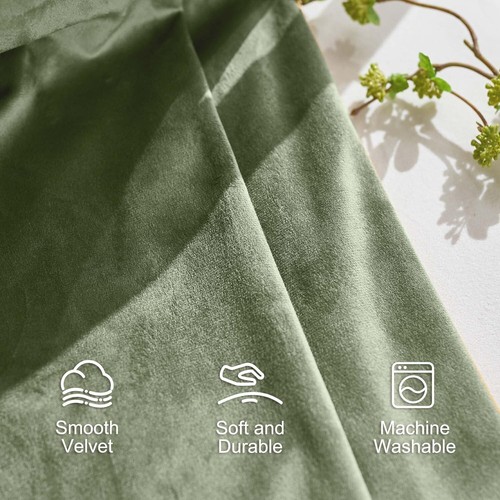 Elegant 96" Long Velvet Room Darkening Curtains - Olive Sage, Insulated Panels - Picture 6 of 10