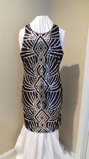 BISOU BISOU SLEEVELESS SPARKLE SEQUIN SHEATH PARTY DRESS - SIZE 12   BLACK/SILVE