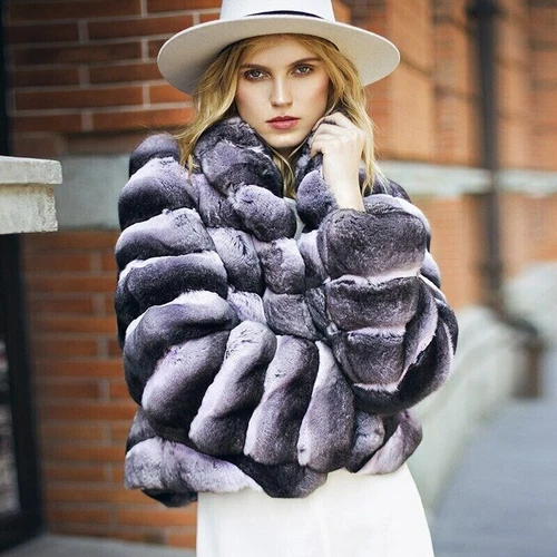 2025 Nuevo Mujer Elegante Real Rex Piel de Conejo Abrigos Largos Chinchilla Solapa - Imagen 1 de 18