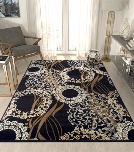 Rugs for Living Room 8x10 Black Modern Rugs Runners Hallway Contemporary 5x7 2x8 - Picture 1 of 4