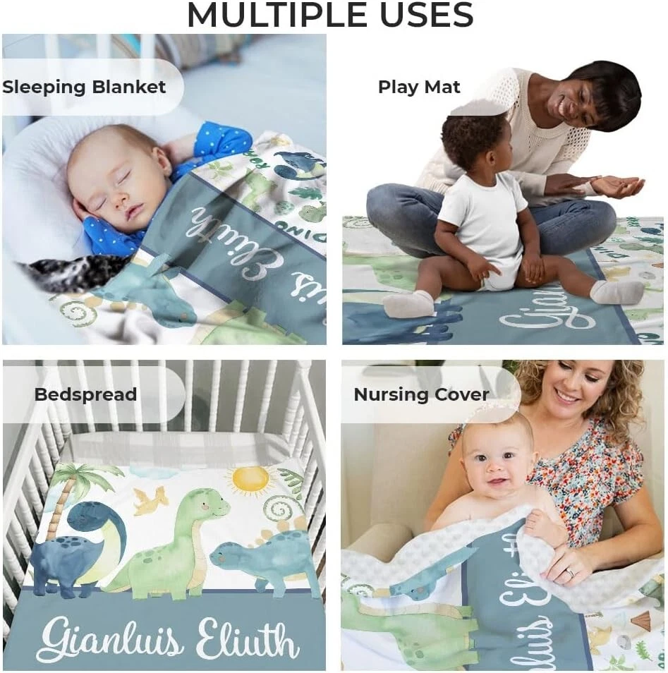 Customized Dinosaur Baby Blankets with Double Layer Dotted Backing for Boys - Image 3 of 3