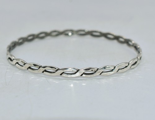 Retired James Avery Hammered Sterling Silver Twisted Bangle Bracelet 8 inch