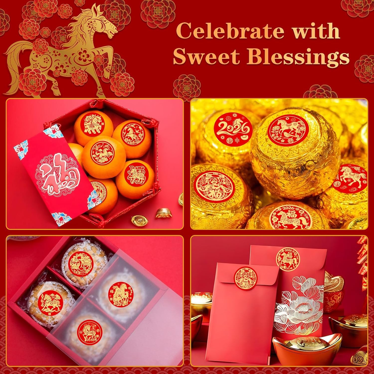 160PCS Chinese New Year Stickers - of The Horse C-160pcspapercuttings 