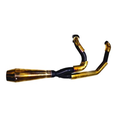 Harley Touring Bagger (96-16) Handmade Black & Gold 2-Into-1 Full Custom Exhaust