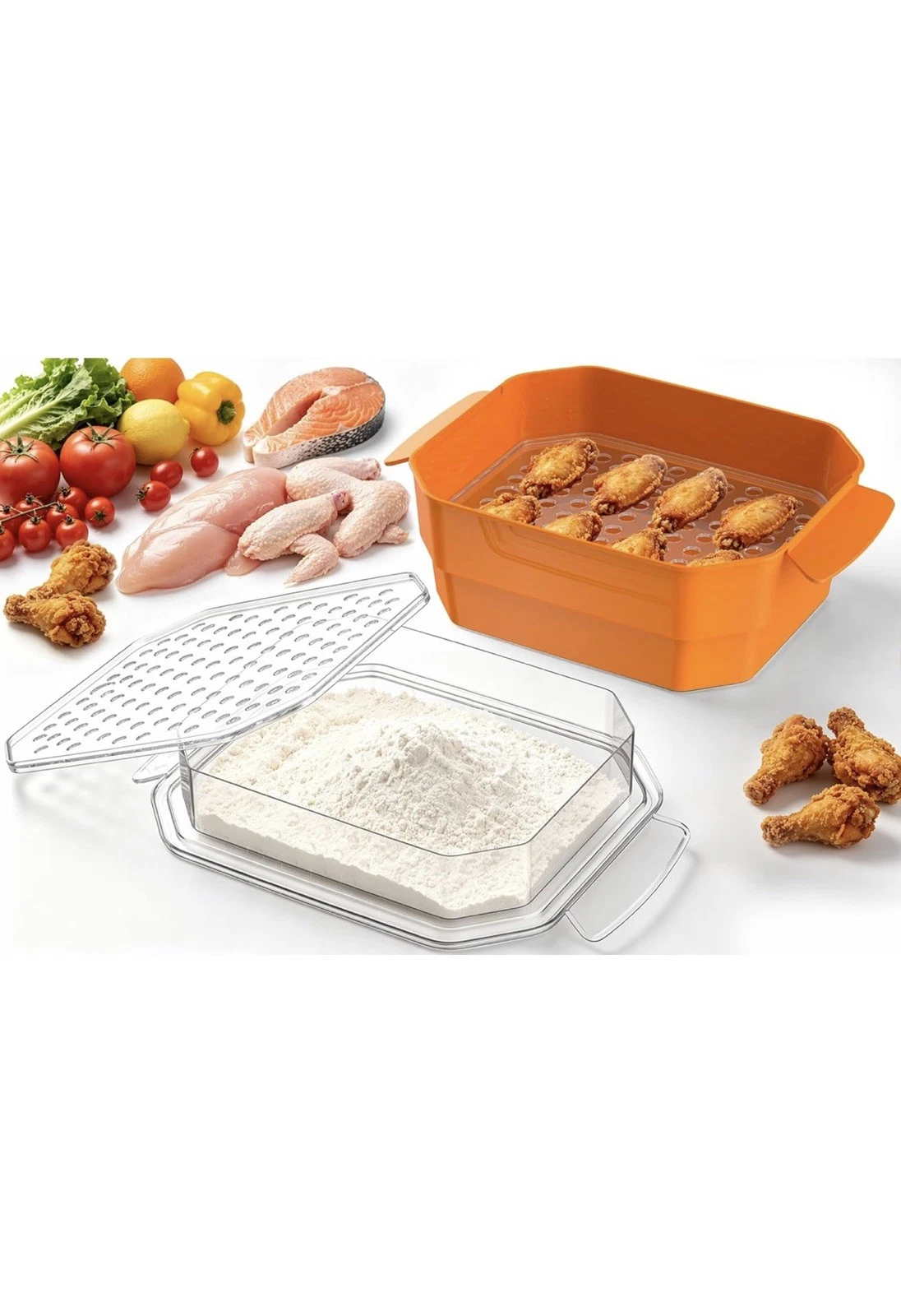 Batter Bowl Extra Large Better Breader Bowl with Two Sifters & Powder Tray