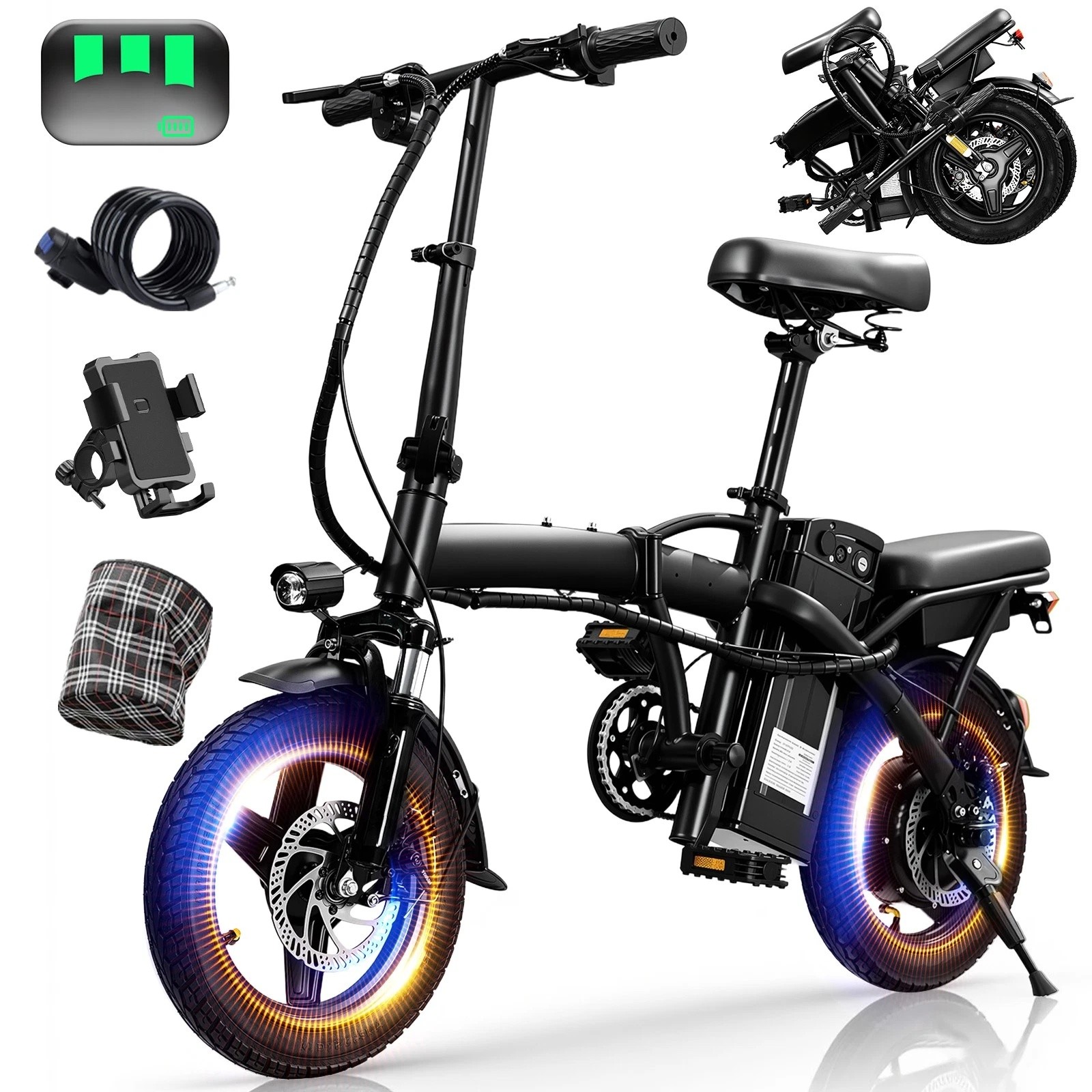 560W Adult Electric Bike 24 MPH 48V 10Ah Removable Battery Folding Electric Bike