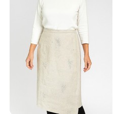 Vintage Talbots Linen Wrap Skirt Midi Women's Beige Embroidered Flowers SZ 12