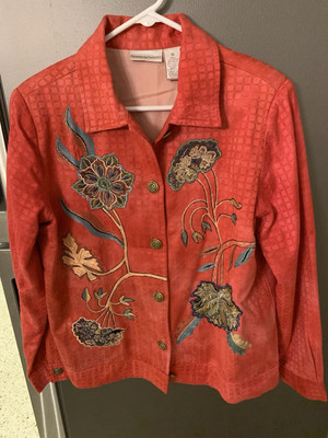 Drapers And Damons Floral Deep Coral Jacket S Embroidered Easter Spring Sparkle