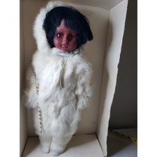 Vintage Inuit Eskimo Doll Real White Fur Alaska Native 18" Fairy Coquette