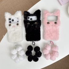 Plush 3D Cat Fluffy Shockproof Pendant Back Covers Case For iphone Samsung Phone