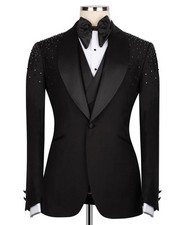 Jovari Black Tuxedo with Beaded Shoulders