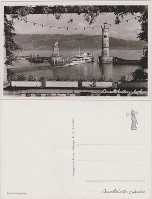 Postcard Lindau (Lake Constance) harbour entrance - view from the window 1939