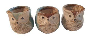 Lot of 3 Ceramic Figural Owl Planters Succulent Container Mini Pot Home Decor