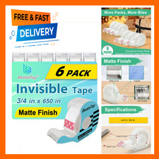 Invisible Tape for Gift Wrapping 6 Rolls Dispensers Matte Finish Writable 3/4