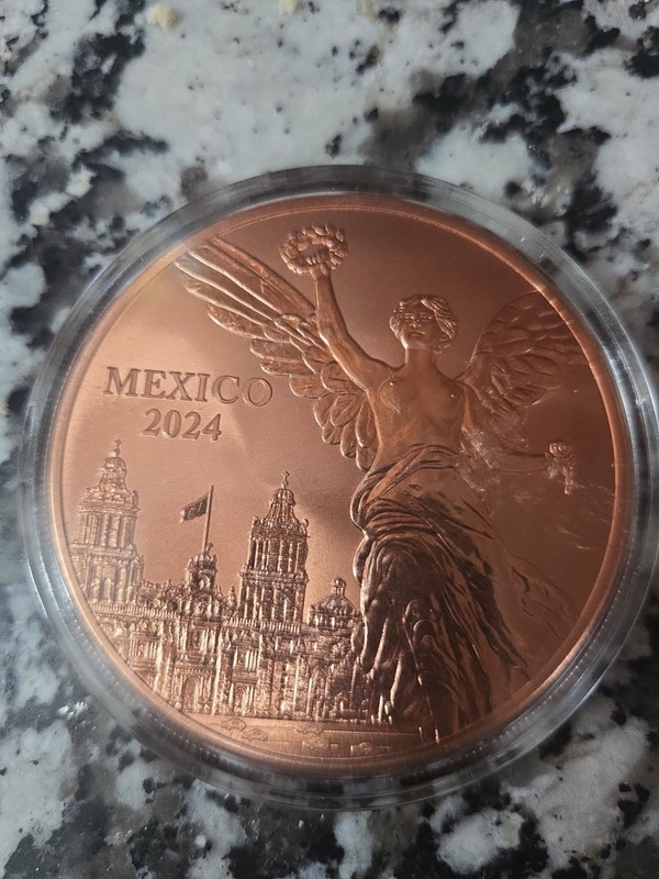 2024 Mexico Libertad 5 oz .999 Fine Copper Round In Capsule.