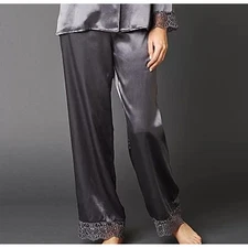 Julianna Rae Sleep In 100% Silk Pajama Pants Zinc Gray Womens M Lux Loungewear