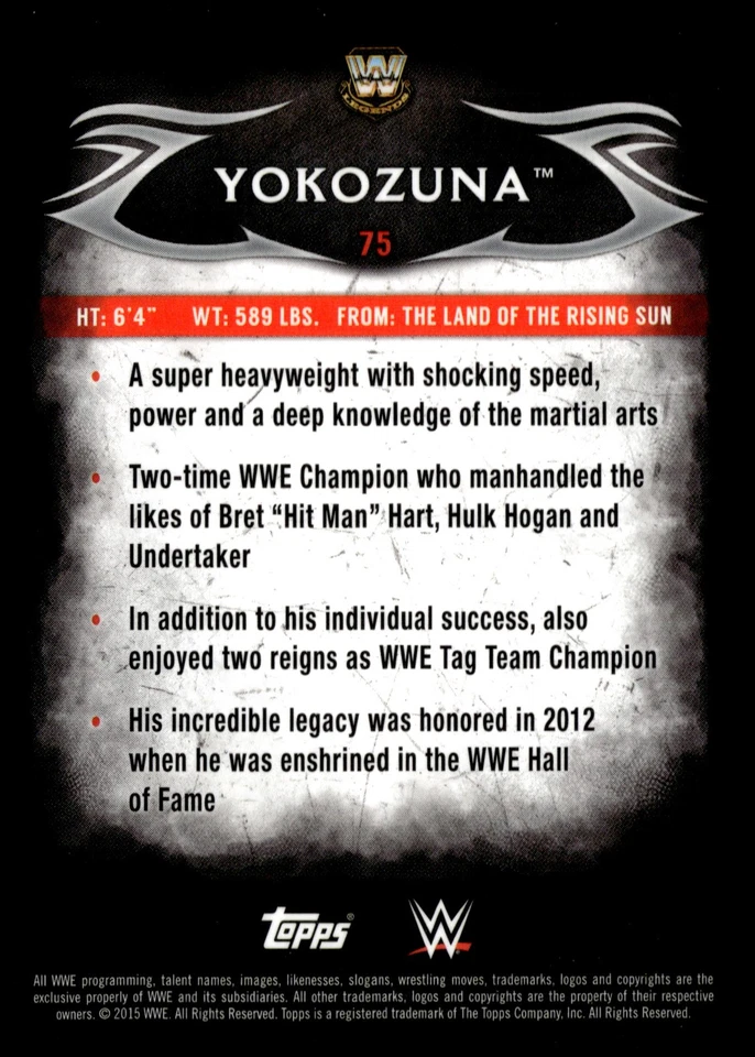 2015 Topps WWE Undisputed #75 Yokozuna - Image 2 of 2