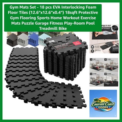 Gym Mats Set - 18 pcs EVA Interlocking Foam Floor Tiles 12.6''x12.6''x0.4'' 18sq...