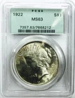 1922 PEACE DOLLAR! PCGS MS63! VINTAGE OLD HOLDER! COLLECTORS ITEM! NR #P1961