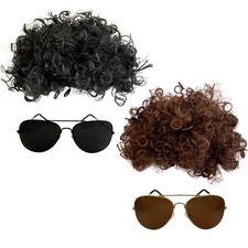 4Pcs Afro Wig Halloween Costume Curly Wig Men Short Black Brown Wig 70s 80s R...