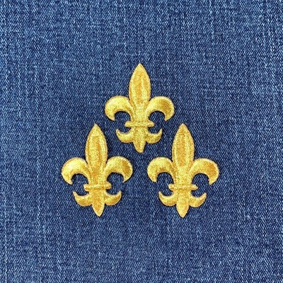 3-Pack Gold Fleur De Lis Applique Patch - Embroidered Decorative Badge 1.75''