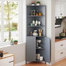 Kitchen corner Cupboard Storage Pantry Grey Freestanding 2 Door with shelves