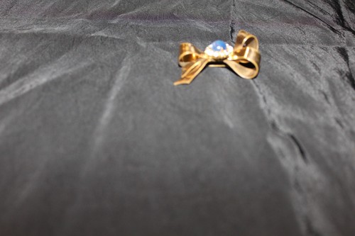 Coro Signed Gold Toned Blue Moonglow White Rhinestone Bow Brooch Pin - Picture 2 of 12