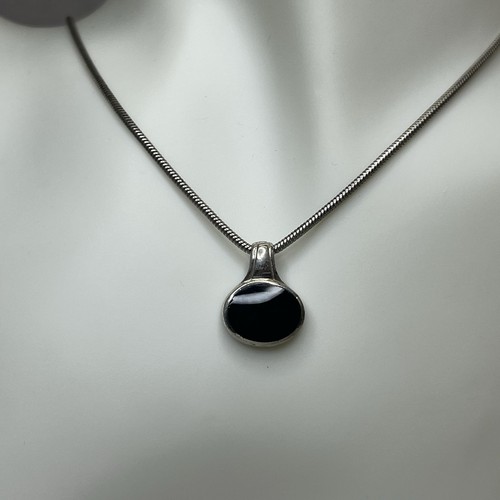 Vintage FAS Sterling Silver Black Onyx Necklace