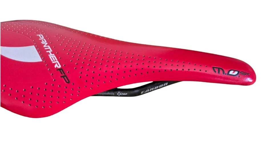 Sillín de bicicleta de carretera Pinarello Most Panther FP rojo carbono NOS retro Foto 2 de 4