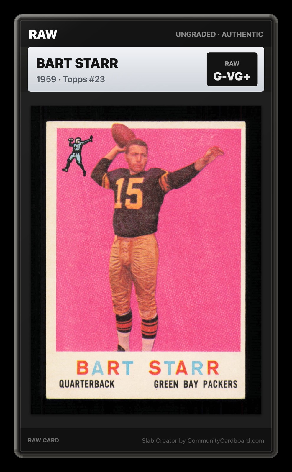 1959 Topps #23 Bart Starr Green Bay Packers - Raw Card