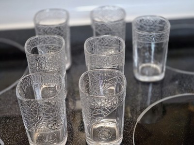 Set Of 7 Rare Vintage Luminarc France Champs-Élysées Crackle Glass/Tumblers. 7oz