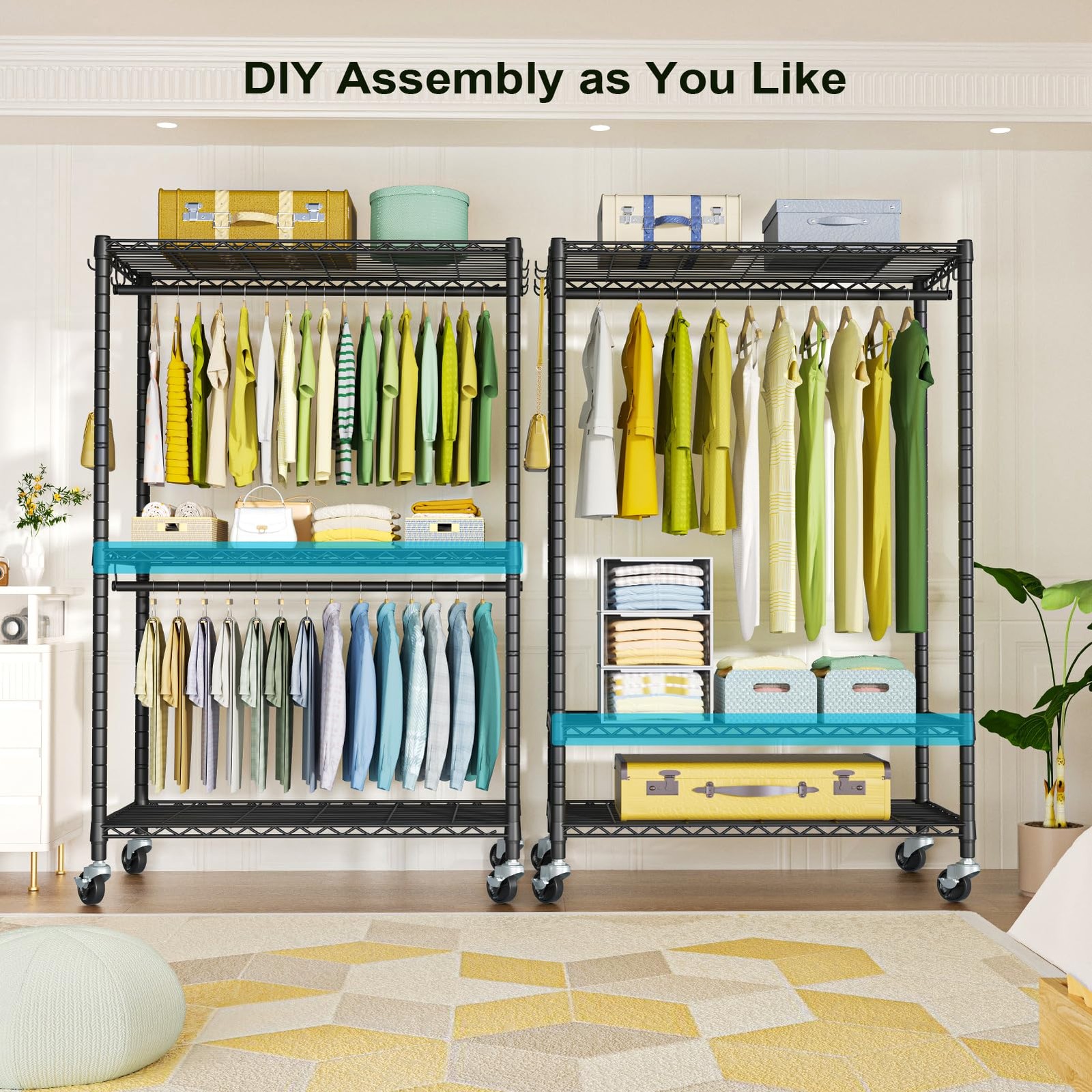 P3 Plus Rolling Clothes Rack, Clothing Racks for Hanging Clothes, Heavy Duty ...