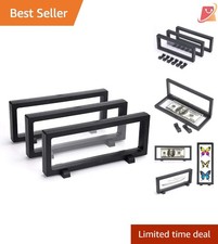 3Pcs 3D Floating Display Case Set Black Frame for Coins Medallions Jewelry