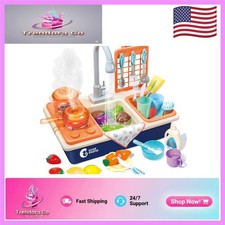 Educational Play Kitchen Sink with Cooking Stove, Utensils, and Real Sounds