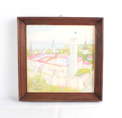 Vintage Old Town Tallinn Oil Painting Signed Illegible 94 Framed