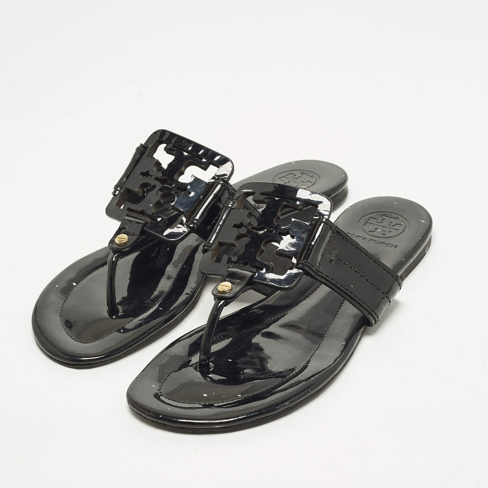 Tory Burch Miller Size 38.5 Black Patent Leather Thong Flats thumbnail 2