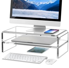 Clear Acrylic Monitor Stand Riser 2 Tier, 5.12 Inches High Clear Computer Des...
