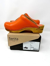 Sanita Lotte Orange Open Back PU Leather Clogs NWB 