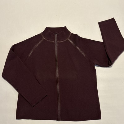 Pendleton Women s XL Purple Cardigan Wool Nylon Blend Leather Trim