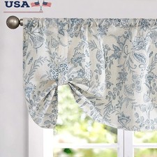 Floral Tie Up Kitchen Valance Rod Pocket Linen Curtain Light Filtering Treatment