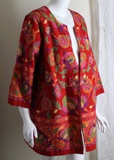 NWT Coldwater Creek L 10 12 Sassy SUNRISE Border Ethnic Art Linen Long Jacket