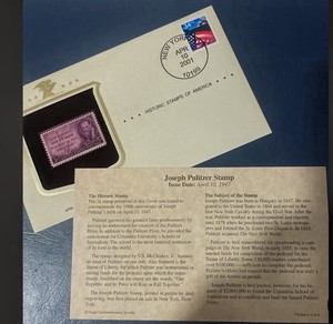 Postal Commemorative Society Joseph Pulitzer 1947 Stamp 100th Anniversary Bird