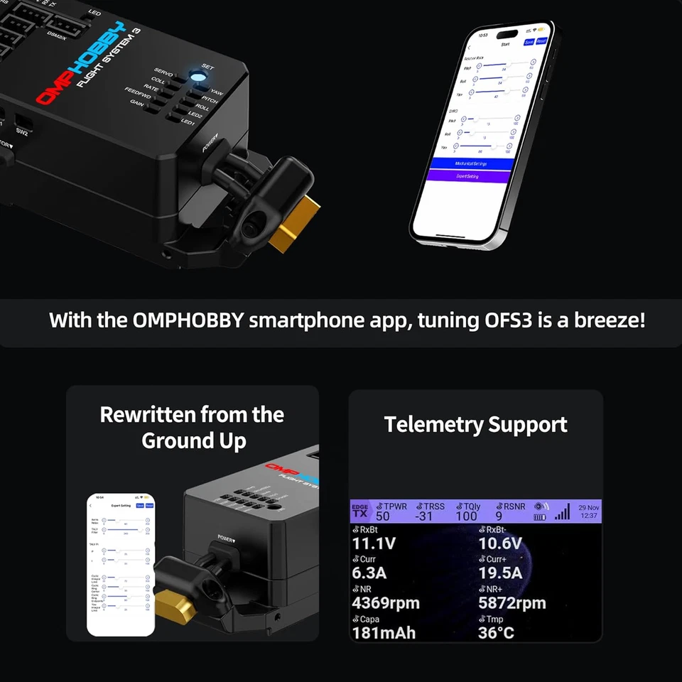 OMPHOBBY M2 EVO MK2 RC Helicopter for Adults(PNP Version,Red) - Image 4 of 4