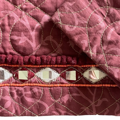 GUESS Liberty Embroidered Quilted Jacket Quilted Boho Burgundy Liberty 3/4 Small - Picture 9 of 14