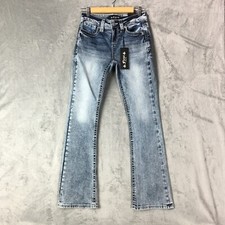 New Miss Me Boot Women's Denim Jeans Sz 26/2 L31 Rhinestone Cowgirl Western Rock