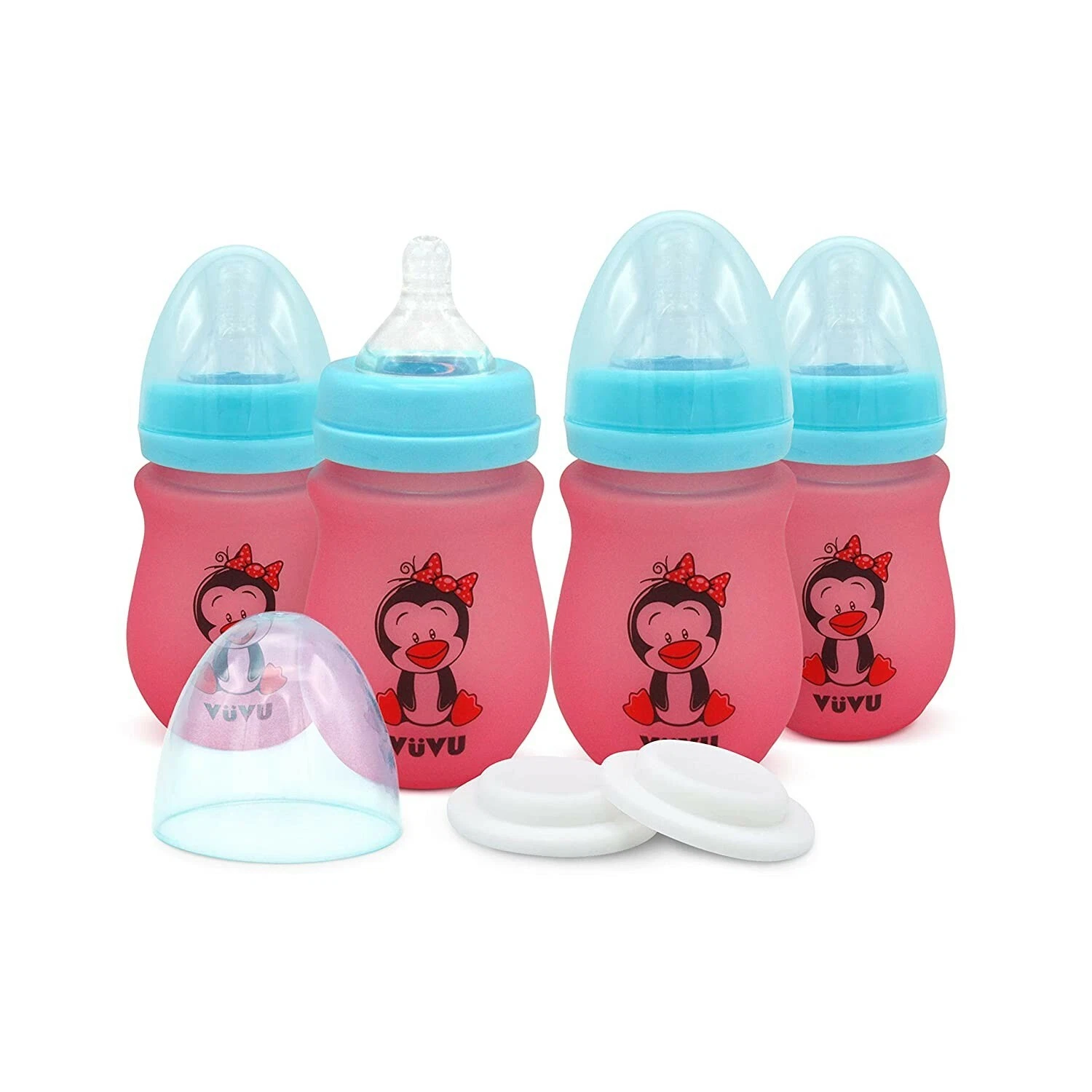 Glass Baby Bottle set, Wide neck, 6oz/177ml, Pink/Blue, 4 pack