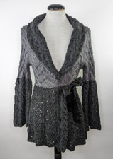 M. Rena Wool Blend Gray Sweater Wrap Tie Cardigan Shawl Collar Bell Sleeves sz S