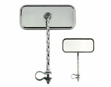VINTAGE LOWRIDER BOLT-ON RECTANGLE SQUARE TWISTED STEEL MIRROR IN ALL CHROME.