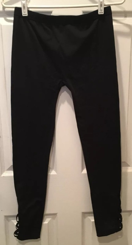 NEW Childrens Place Girls XXL 16 Fleece Lined Black Leggings Cut Out Ankles XMAS