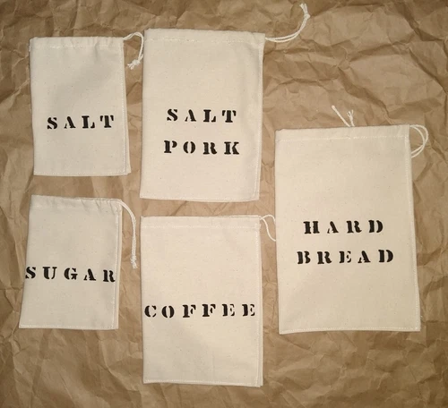 Civil War 5 RATION TICKING BAGS Haversack Soldier Union Rebel